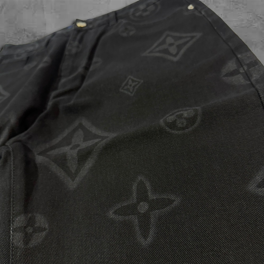 Black Baggy Louis Vuitton Monogram Style Denim Jeans - Picture 9 of 12